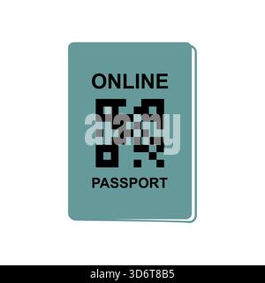 Digital passport with QR code on a smartphone screen, symbolizing modern identification, online verification, and secure digital travel documents. Stock Vector