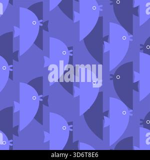 Seamless abstract pattern of stylized fish shapes. Geometric vector design for nautical, ocean, fishing, or sea life backgrounds and textiles. Stock Vector