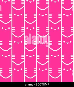 Seamless linear pattern of minimalist cats. Simple vector design for pet themes, textile, fabric, or abstract backgrounds. Stock Vector