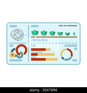 Digital dashboard or management panel interface with charts and data. Business analytics, system control, finance, or modern software concept. Stock Vector