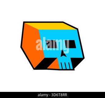 Stylized 3D or isometric skull cube. Vector graphic concept for gaming, digital art, dark technology, or abstract geometric design. Stock Vector