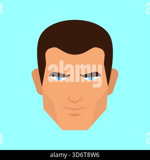 Male portrait with a neutral expression on a colored background. Flat vector illustration for concepts of user avatar, profile, man, or digital identi Stock Vector