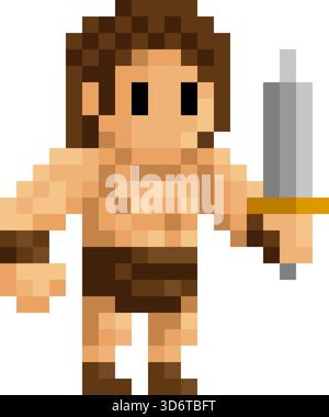 Barbarian Warrior Fantasy Pixel Art Cartoon Sprite Stock Vector