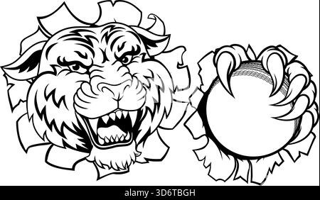 Tiger Cricket Ball Animal Sports Team Mascot Stock Vector