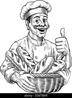 Chef Baker Bread Loaves Basket Bakery Illustration Stock Vector