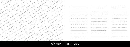 Dashed and dotted lines set. Straight contour divider, border. Horizontal simple stroke collection. Separate and divide element bundle for banner, booklet, for flyer, poster, brochure,. Vector illustration Stock Vector
