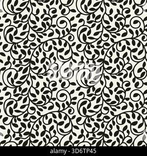 Black and White Leaf Pattern Seamless Vector, Neutral Monochrome Minimal Organic Floral Wallpaper Background or Fabric Textile Design Backdrop Stock Vector