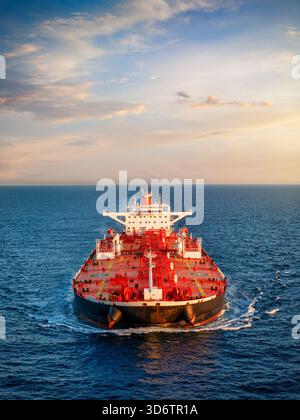 Aerial front view of a heavy loaded crude oil cargo tanker Stock Photo ...