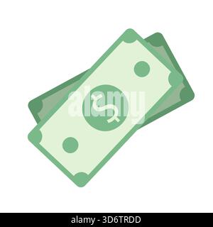 Green United States dollar bill. Flat style illustration. Banknote, green bill, symbol of cash and money. Stock Vector