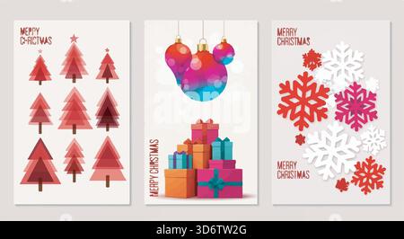 Christmas and New Year holiday card collection. Vector illustration templates for holiday greeting card, background, website and social media banner, Stock Vector