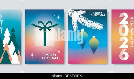 Set of Christmas and New Year holiday cards. Vector illustration templates for holiday greeting card, background, website and social media banner Stock Vector