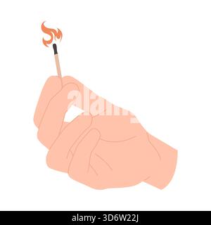 Human hand holding a burning matchstick on a white isolated background vector illustration Stock Vector