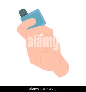 Human hand holding a small isolated vape device on white background for smoking concept vector illustration Stock Vector