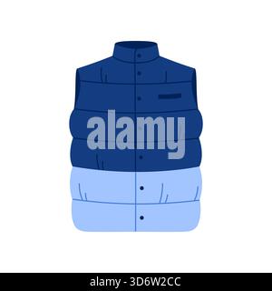 Modern blue puffer vest for men shown isolated on white background vector illustration Stock Vector