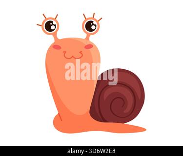 Adorable smiling snail character with big eyes on a white isolated background vector illustration Stock Vector