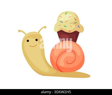 Smiling snail with colorful ice cream on shell, isolated on white background, playful gift concept vector illustration Stock Vector