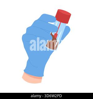 Medical gloved hand holding isolated feces test tube for laboratory stool analysis vector illustration Stock Vector