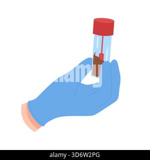 Medical worker with blue glove holding isolated stool test container for laboratory analysis vector illustration Stock Vector