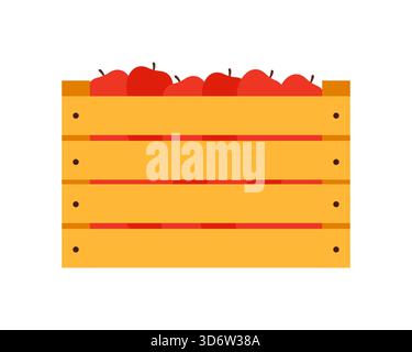 Simple isolated wooden crate packed with fresh red apples for apple juice production vector illustration Stock Vector