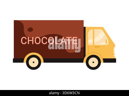 Cartoon chocolate delivery truck on white background, perfect for food transport concepts, isolated vector illustration Stock Vector