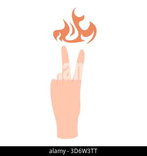 Minimalist hand showing peace sign with stylized fire above on isolated white background vector illustration Stock Vector