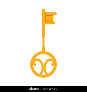 Simple golden key with ornate design isolated on white background vector illustration Stock Vector
