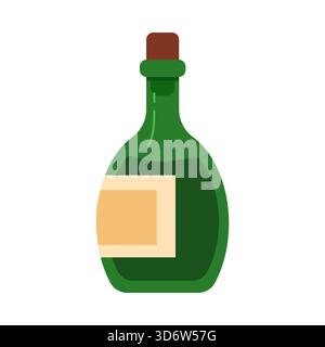 Classic green pirate rum bottle with label on white background isolated vector illustration Stock Vector