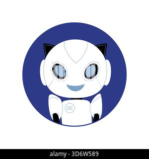 Smiling blue robot character with cat ears isolated on white background vector illustration Stock Vector