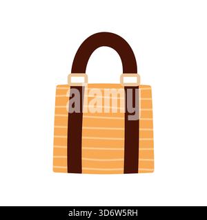 Stylish isolated straw tote bag with dark handles for women outfit on white background vector illustration Stock Vector