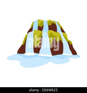 Cartoon Argentina waterfall landmark with flowing water and green rocks on isolated white background vector illustration Stock Vector