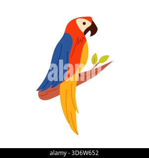 Bright Australian parrot perched on a branch with leaves, isolated on white background vector illustration Stock Vector
