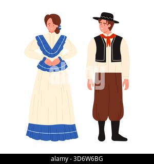 Man and woman in traditional Argentina folk clothing standing isolated on white background vector illustration Stock Vector