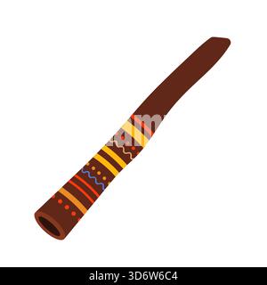 Colorful traditional Australian didgeridoo with indigenous patterns on white isolated background vector illustration Stock Vector