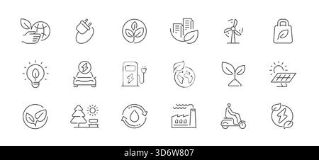 Ecology thin line icons. Green technologies, eco electric energy concept. Environment outline vector symbols and signs Stock Vector