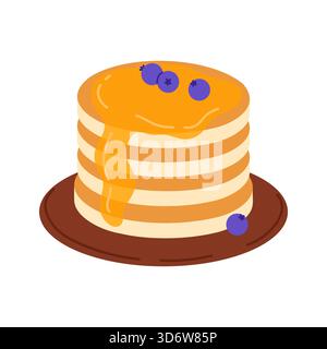 Stack of Canadian pancakes with maple syrup and blueberries on isolated white background vector illustration Stock Vector