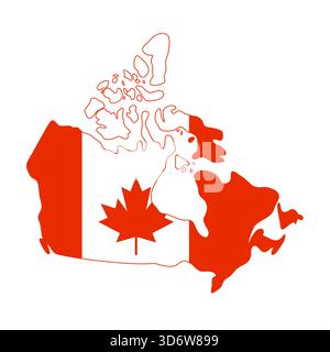 Isolated outline map of Canada filled with red and white flag design for patriotic themes vector illustration Stock Vector