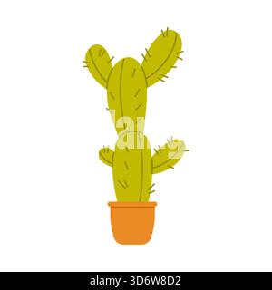 Minimalist isolated cactus in a terracotta pot on white background vector illustration Stock Vector