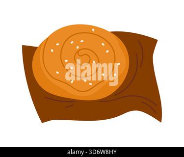 Traditional Danish cinnamon roll pastry isolated on white background with simple flat style vector illustration Stock Vector