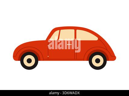 Iconic red German beetle car in simple retro style on isolated white background vector illustration Stock Vector