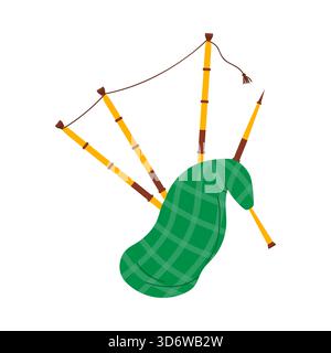Green tartan Irish bagpipes isolated for St Patrick music and culture themes vector illustration Stock Vector