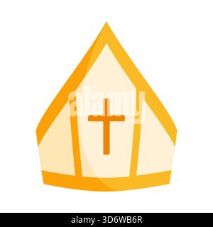 Golden bishop mitre hat with cross symbol on white background, isolated religious vector illustration Stock Vector