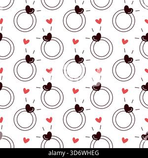 Valentines Day Doodle Ring Pattern Cute Seamless Love Background Stock Vector