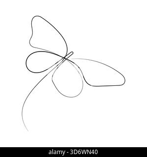 Beautiful flying butterfly in one line continuous drawing. Moth template for wellbeing, nail, beauty, spa salons logos. Thin linear style design Stock Vector