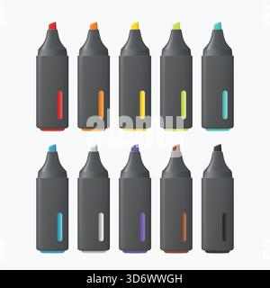 marker pens in set isolated on white Stock Vector