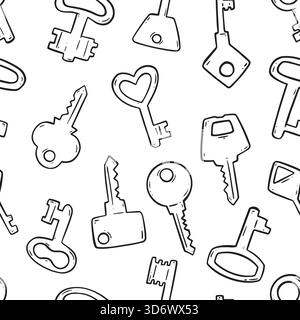 Doodle keys seamless pattern. Vector illustration flat design background. Stock Vector
