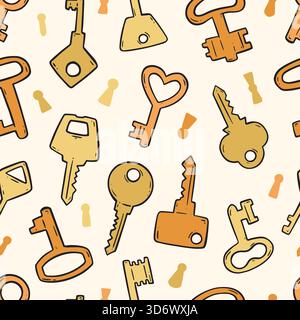 Doodle keys seamless pattern. Vector illustration flat design background. Stock Vector