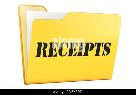 Receipts, folder yellow office file. 3D rendering isolated on white background Stock Photo