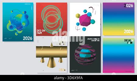 Abstract design posters for a 2026 design fair. Colorful and modern graphic design. Vector illustration collection. Stock Vector