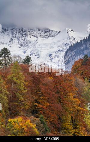 Scenic autumn landscape, Lauterbrunnen, Canton of Bern, Switzerland Stock Photo