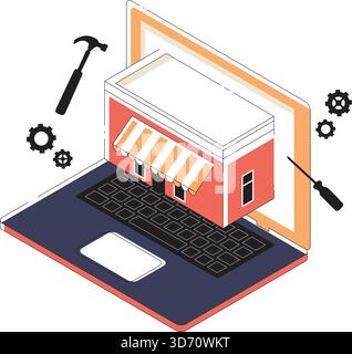 A vector illustration of Isometric of a Online Business Stock Vector